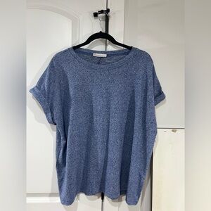 Zenana Outfitters Blue Rolled Sleeve Top